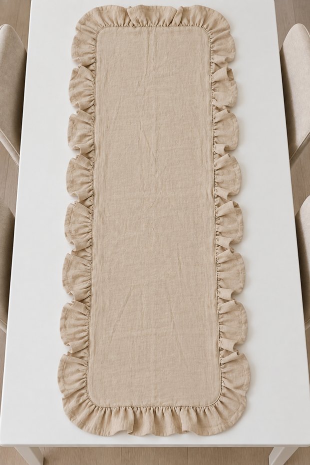 Muslin Ruffled Runner 40 X 110 cm Decorative Tablecloth