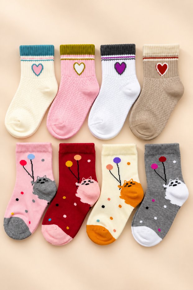 8 Pairs of Seamless Mixed Patterned Girls' Socks