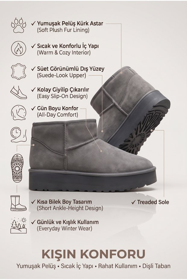 Ultra Mini Suede Trendy Thick Sole Women's Boots with Fur Inside