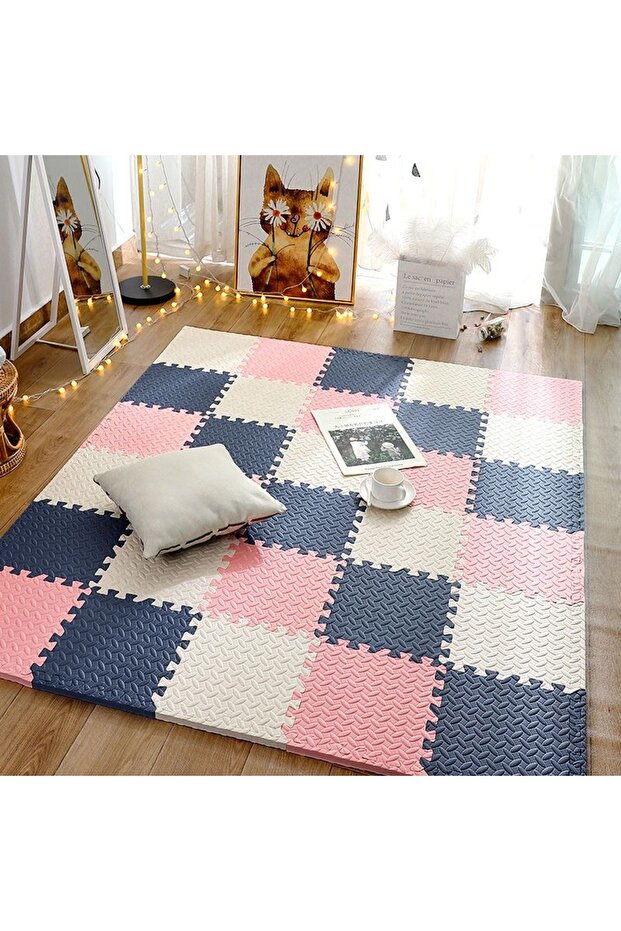 White pink cyan 12pcs Foam Baby Play Mat Puzzle Mat Kids Interlocking Exercise Tiles Rugs Floor Tile