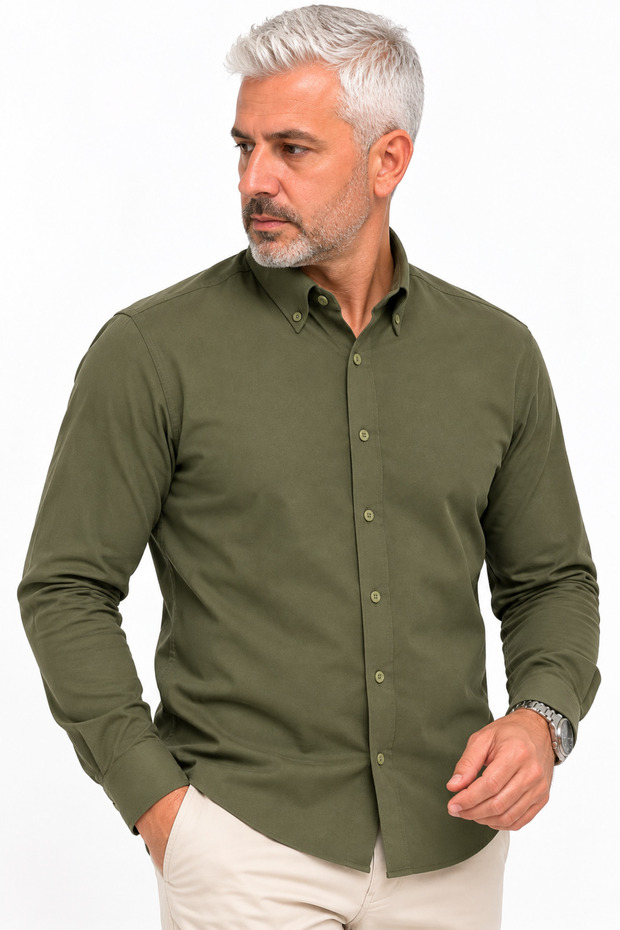 Men's Premium Slim Khaki Long Sleeve Shirt
