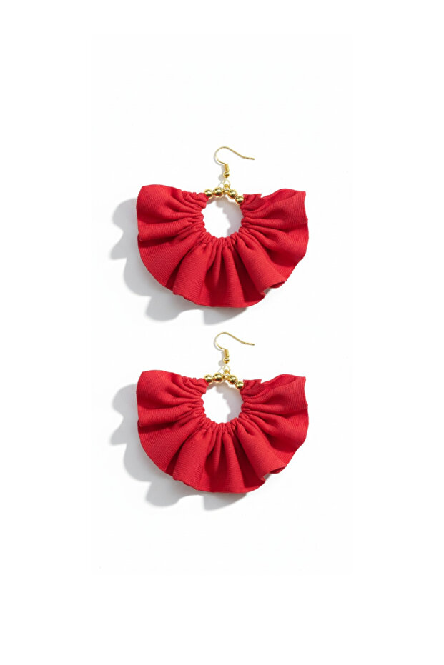 Women's Gold Color Hoop Dangle Earrings – Red Fabric Beaded Design