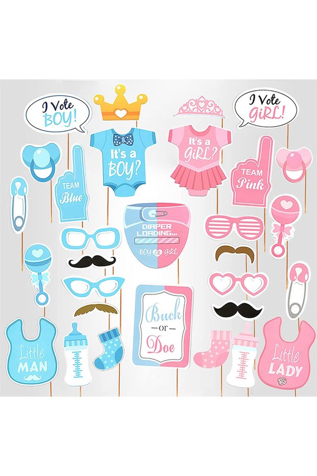 30 Pieces Boy or Girl Baby Photo Booth Props Gender Reveal Baby Shower Birthday Party Supplies