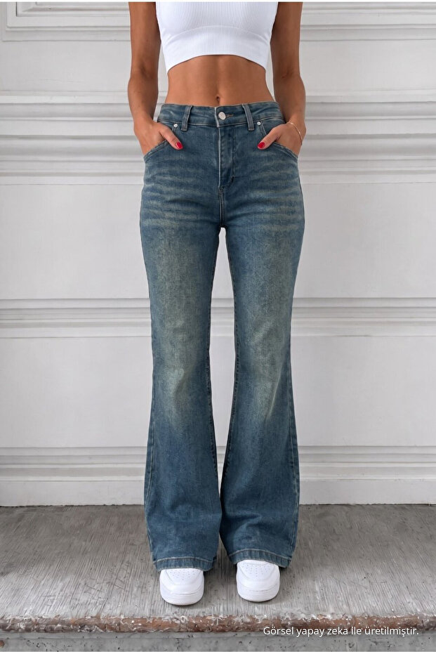 Distressed Washed High Waist Flare/Spanish Jeans