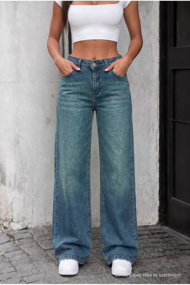 High Waist Wide Leg Loose-Fit Washed Jeans