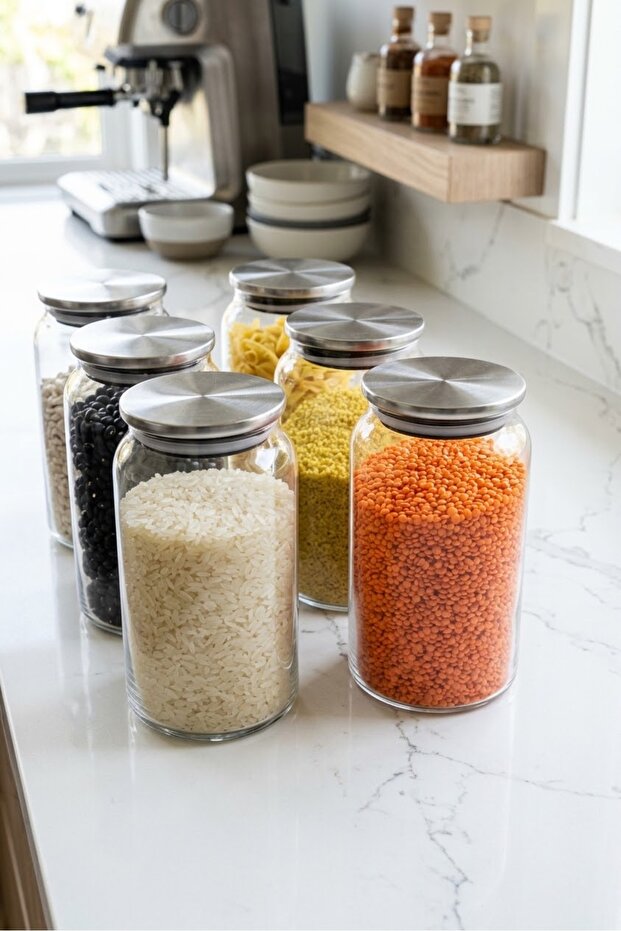 6-Piece Vacuum Glass Storage/Organization Jar with Metal Lid 1130 ml