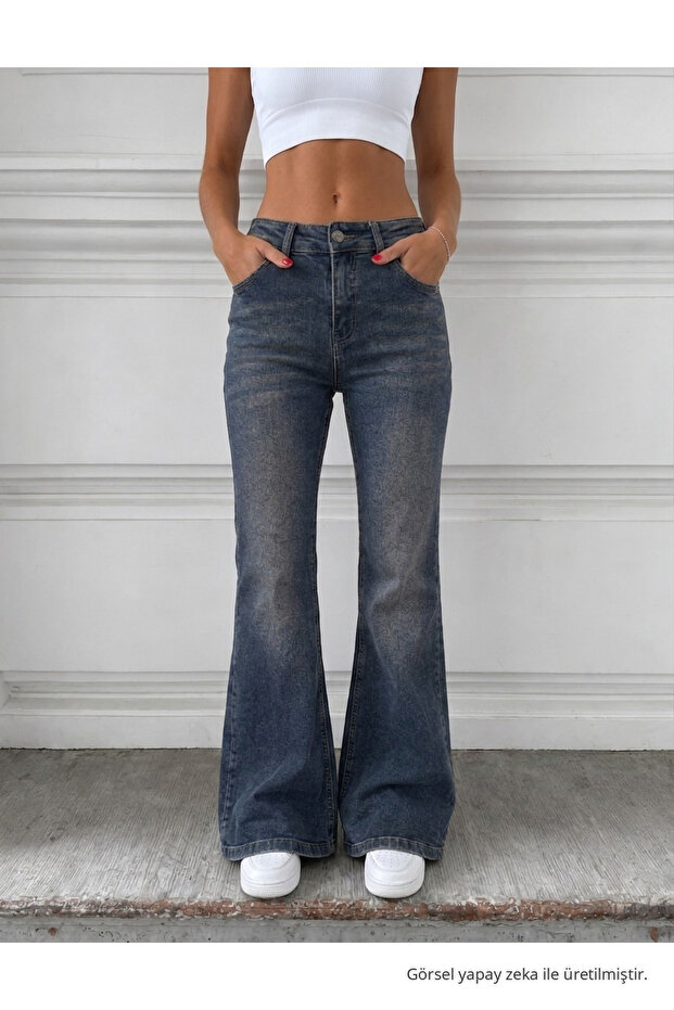 Distressed Washed High Waist Flare/Spanish Jeans