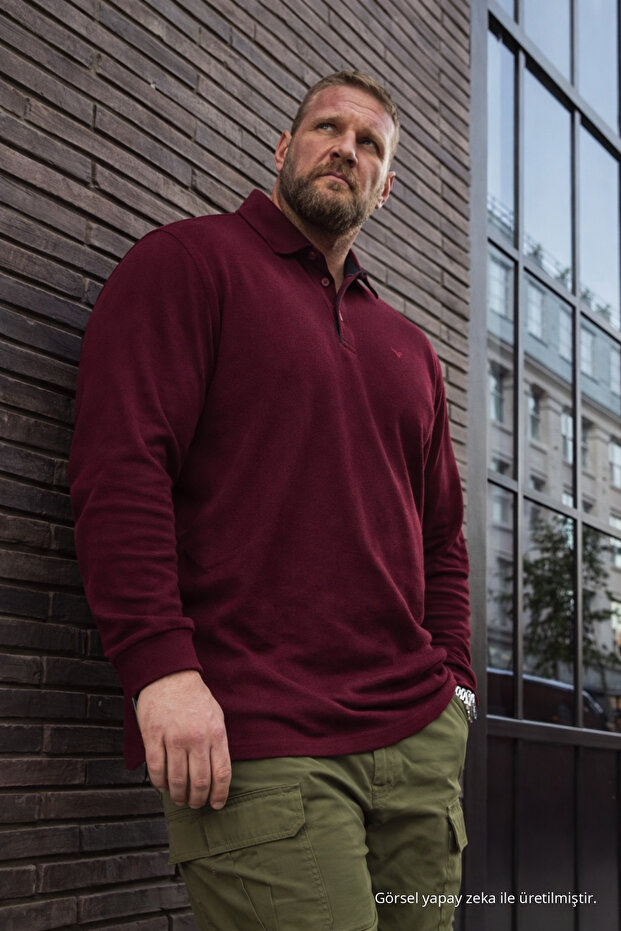 Men's Large Size Premium Burgundy Polo T-Shirt
