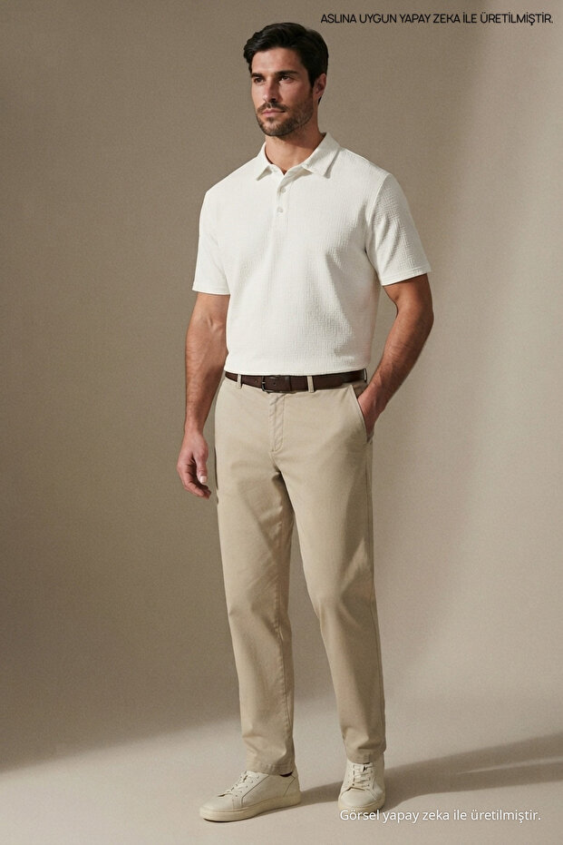 Men's Casual Textured Short Sleeve White Polo Collar T-Shirt