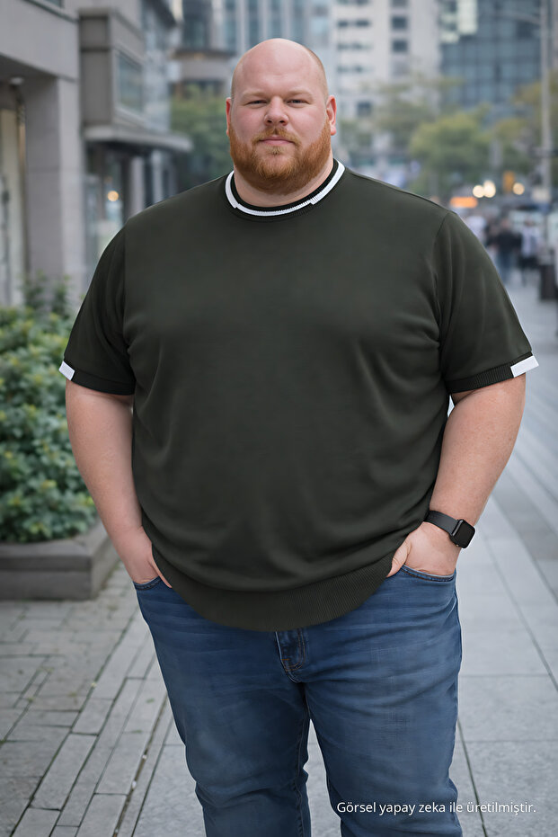 Men's Plus Size Summer Knitwear Khaki T-Shirt
