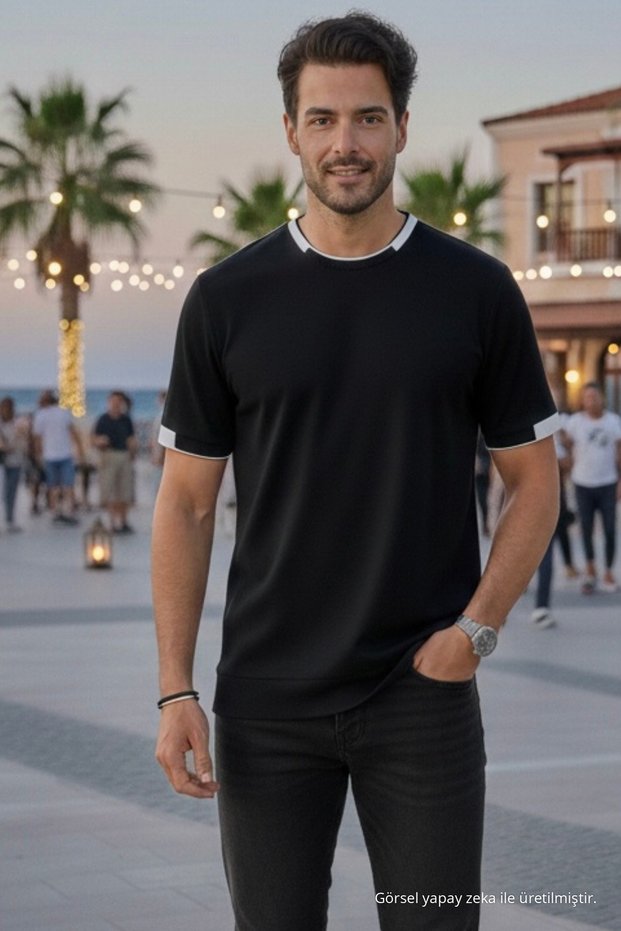 Men's Summer Trend Short Sleeve Knitwear Black T-Shirt