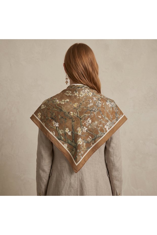 Almond Blossom Pattern 94X94Cm Viscose Modal Scarf