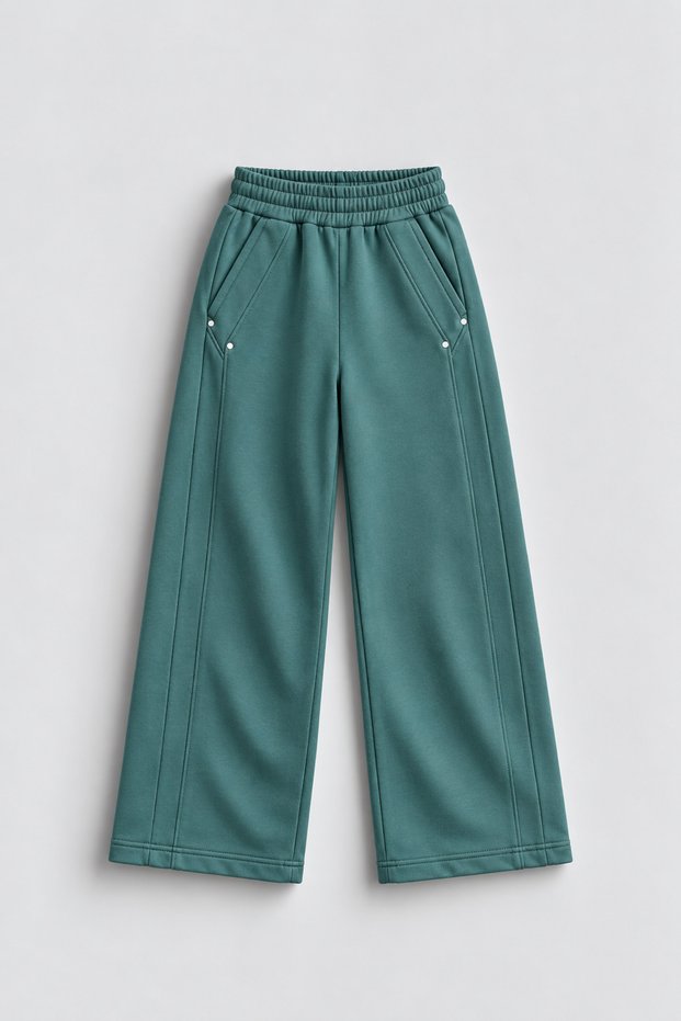 Girl's Wide-Leg Sweatpants - with Pockets and Zipper Detail