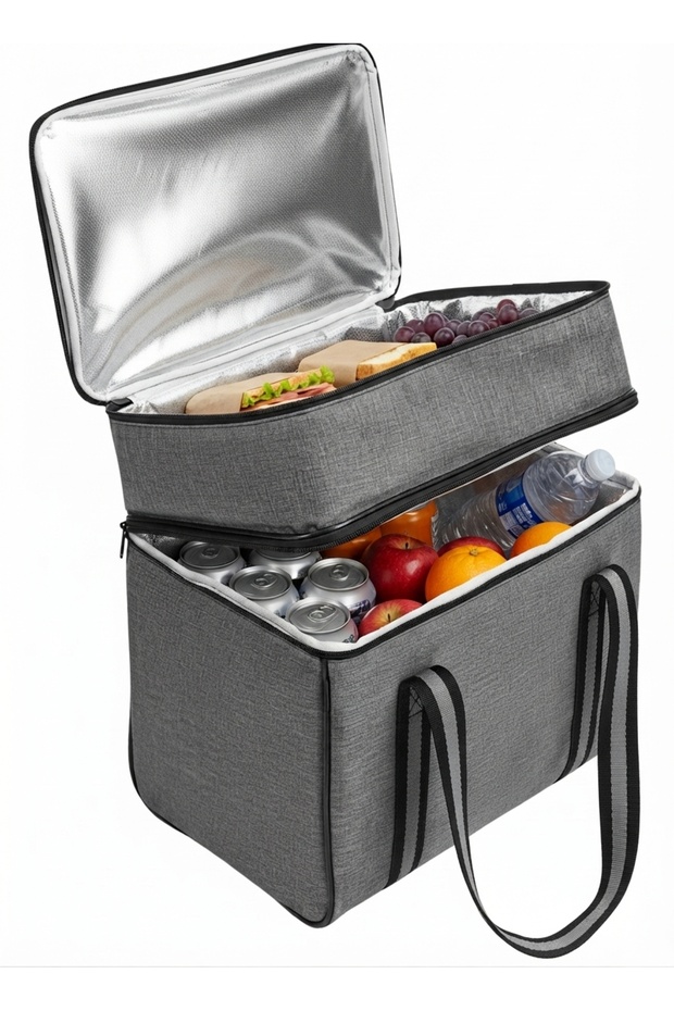 40 Lt Thermos Cooler Camping Bag - Heat Insulated Hot and Cold Retaining Thermal Ice Box with Straps Gray