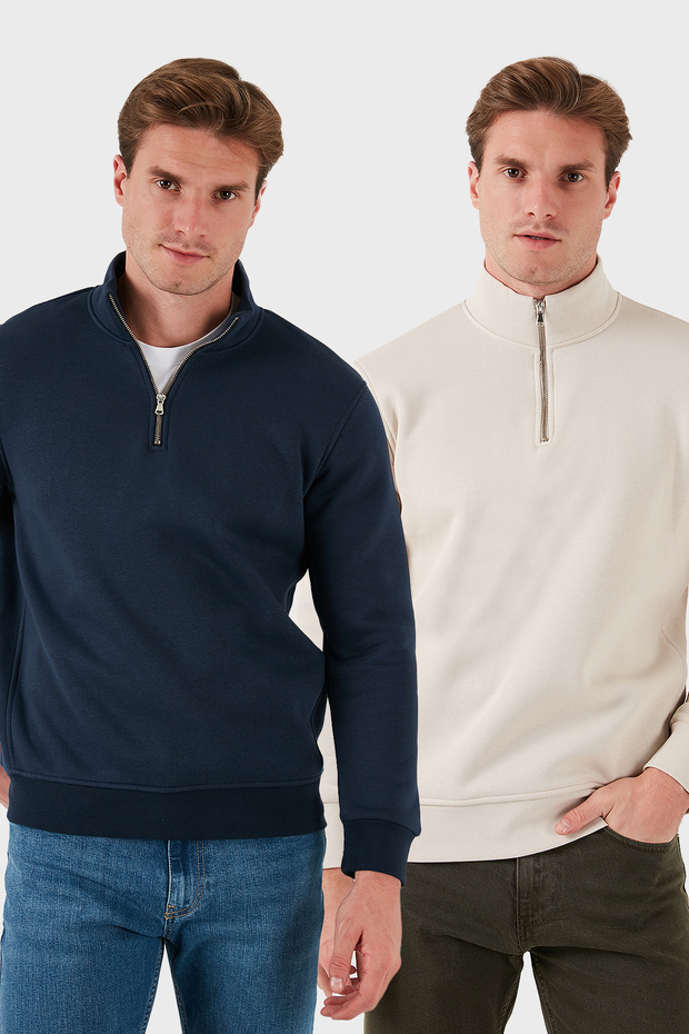 Cotton Regular Fit Stand Collar 2-Pack Sweat Men's Sweatshirt 59052592S2