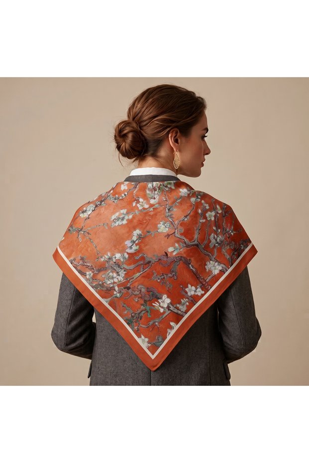 Almond Blossom Pattern 94X94Cm Viscose Modal Scarf