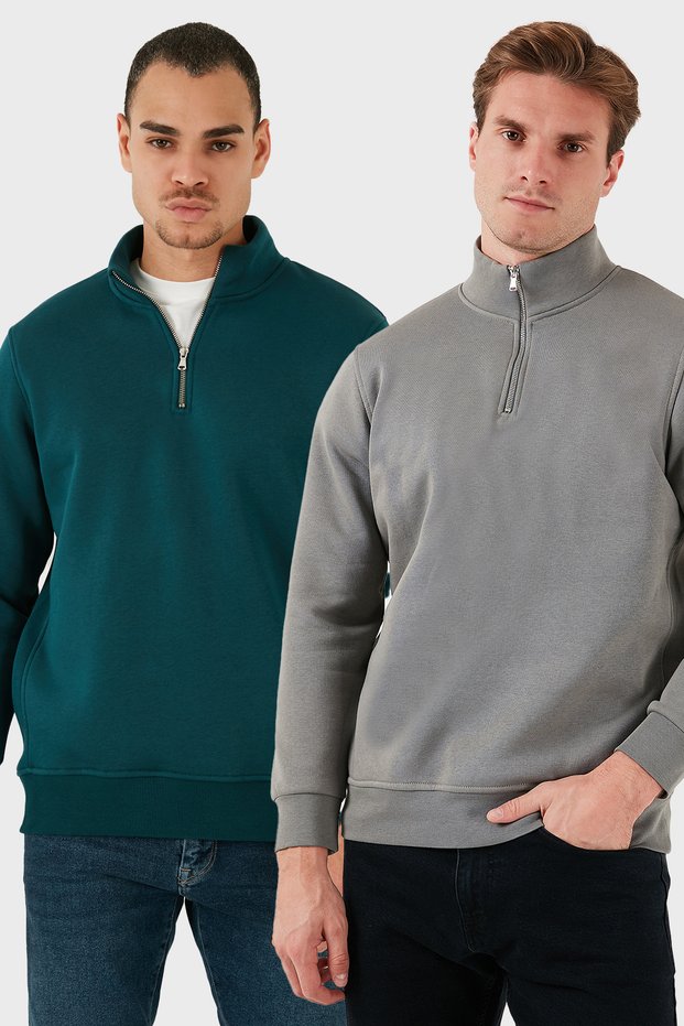 Cotton Regular Fit Stand Collar 2-Pack Sweat Men's Sweatshirt 59052592S2