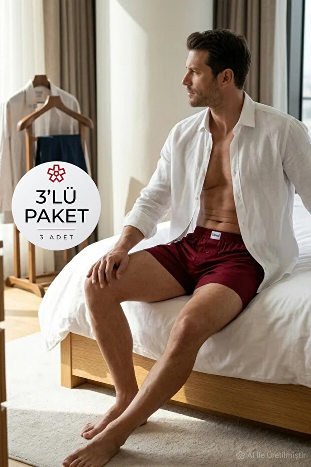 Towel Waist Men's Boxer Claret Red 100% Cotton 3-Pack