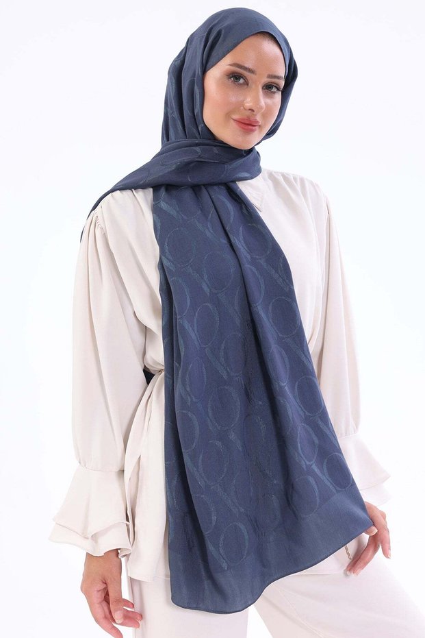 Alia Shawl - Vo Motif Pattern - Indigo