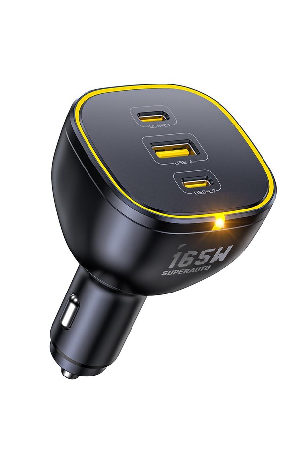 165W Laptop Car Charger 140W PD 3.1 / 100W PD 3.0 USB C Super Fast Charger PPS 45W 3-Port QC5.0 Lighter Charger for MacBook Pro, iPhone 18/17, Galaxy S25 Ultra, iPad, Black
