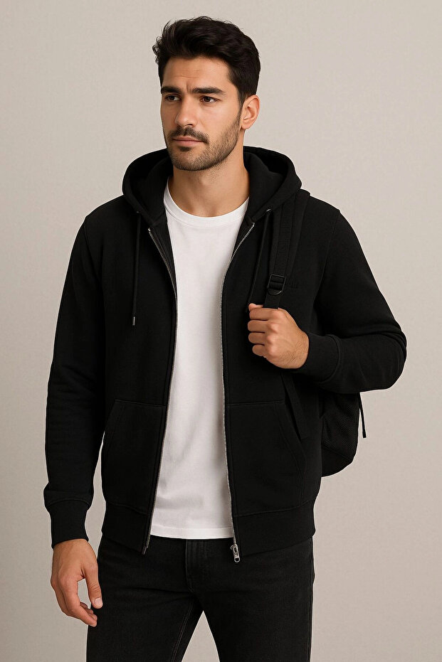 Men's Comfortable Fit Hooded Thick Three Thread Zipper Jacket Sweatshirt Cty-Brd-101