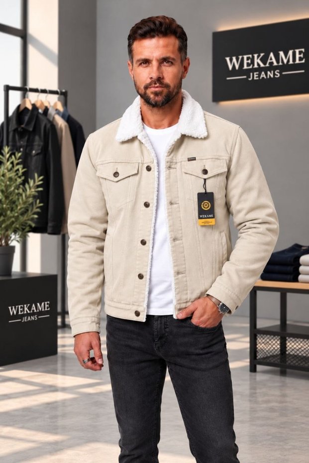 Men's Casual Regular Fit Fur Lined Denim Jacket