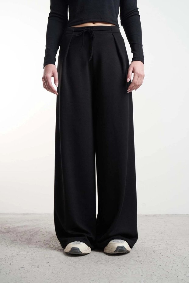 Women's Wide-Leg Modal Trousers with Elastic Waist and Tie Detail at the Back Cty-Abr-2079