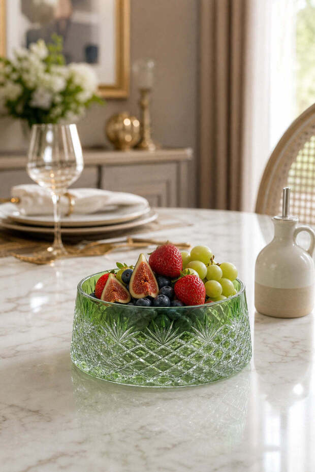 Cutting Crystal Handcrafted Fruit Bowl Presentation Bowl Tassel Pattern