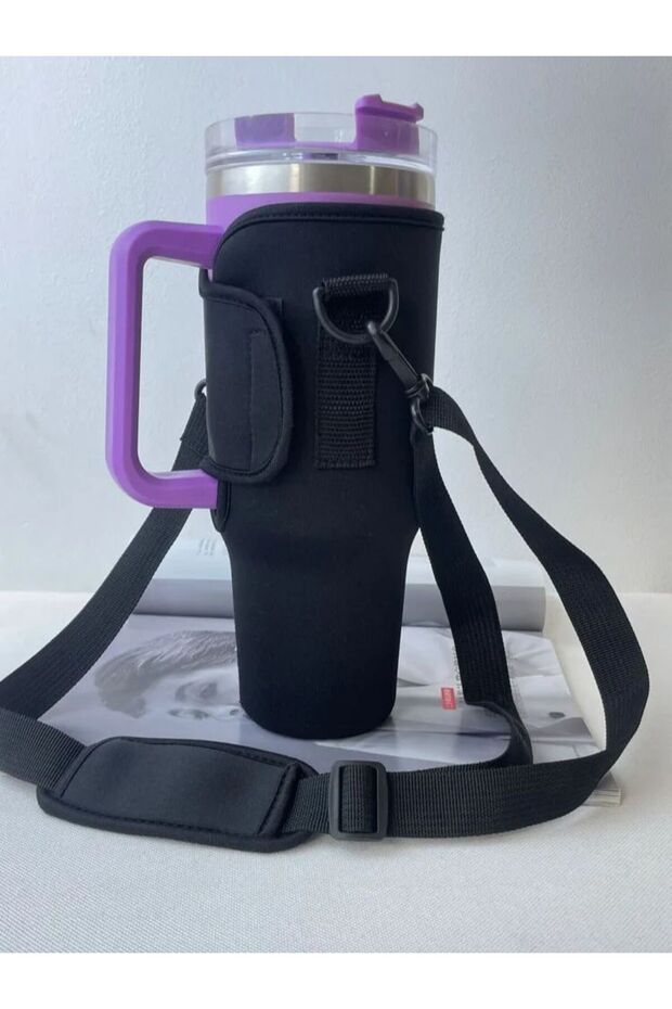 black 30/40 oz. Nonpareil Mug Sleeve for Stanley Quencher Mug Sleeve with Adjustable Shoulder Strap