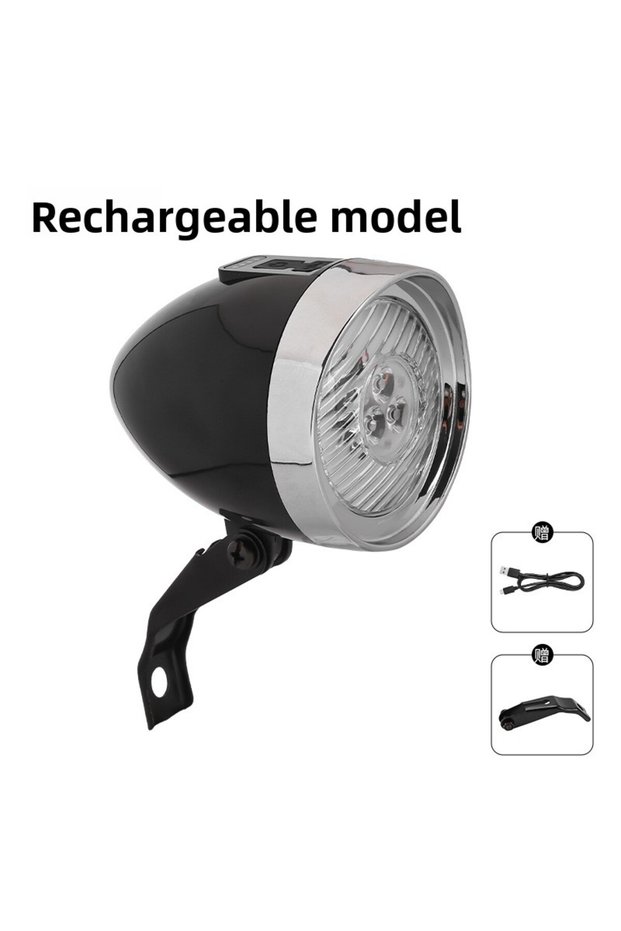 Charging black Bike Headlights Mountain Bike USB Charging Retro Headlights 3LED Riding Lights Headli