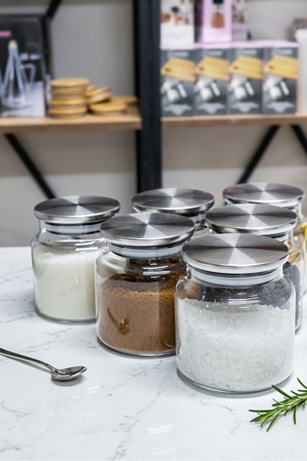 6-Piece Vacuum Glass Storage/Organization Jar with Metal Lid 635 ml