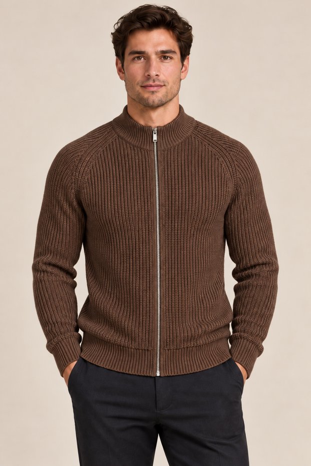Men's Mock Neck Slim Fit Zippered Knit Cardigan