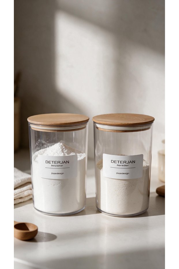 Wooden Vacuum Lid Hard Plastic Laundry Detergent Jar (For Whites and Colors)