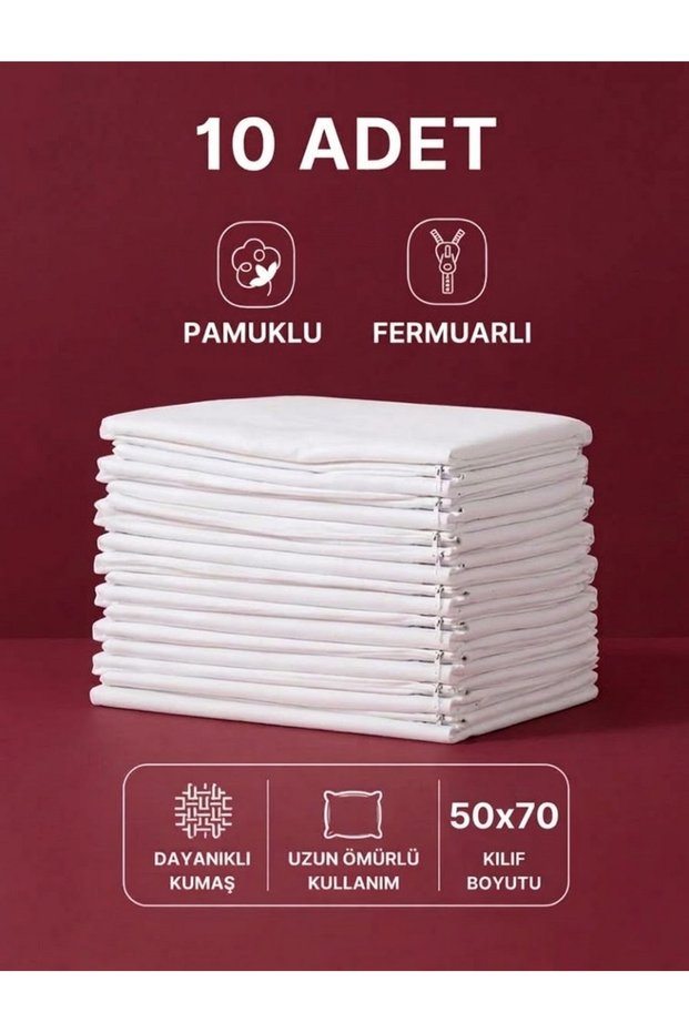 Cotton 50X70 White Zippered Pillowcase | Inner Lining | 10 Pieces