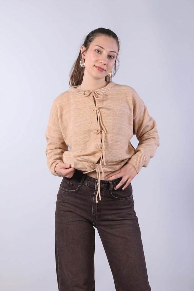 01903 Mohair Thick Lace-Up Cardigan