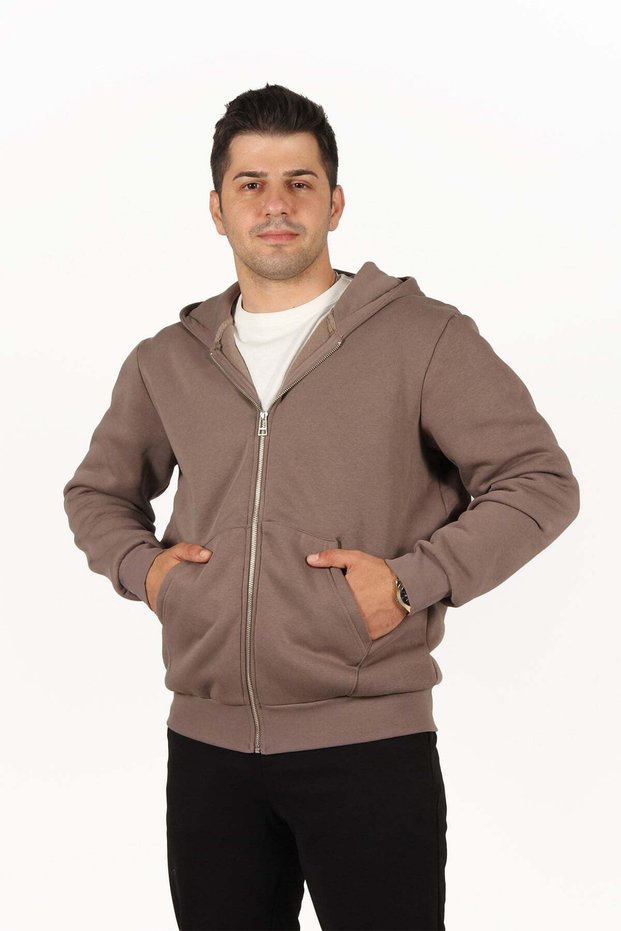 5487 Zippered Hooded Kangaroo Pocket 3 Thread Ribbed Sweat