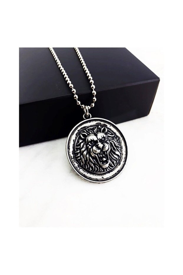 Silver Color Men's Lion Head Necklace