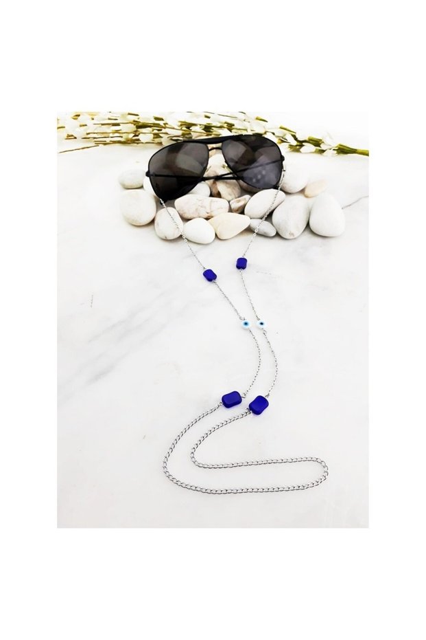 Blue Crystal Stone Women's Evil Eye Beaded Glasses Chain