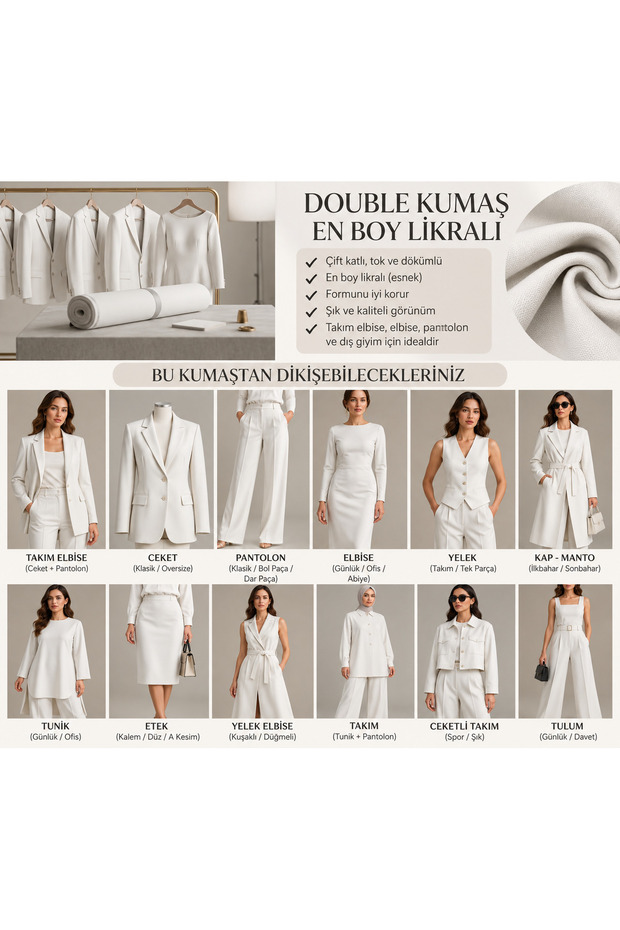 Dabıl Series, (Double) Fabric, Flexible Structure Ideal for Jackets, Trousers and Dresses (150 X 100 cm)