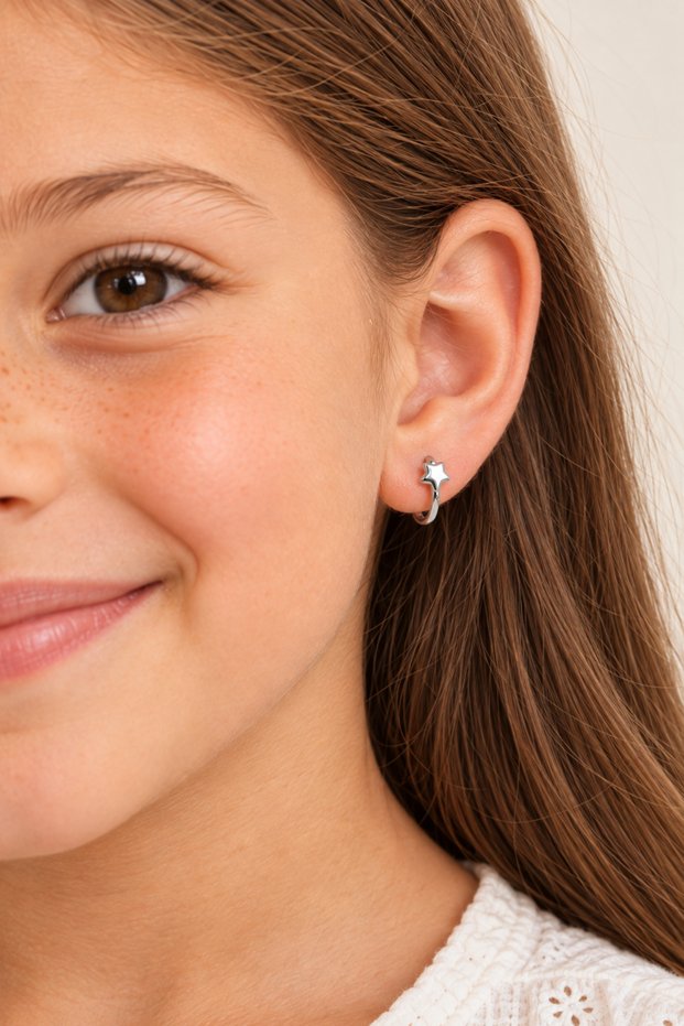 Star Figured Hoop Earrings – Antiallergic Children's Earrings with Gold and Silver Color Options