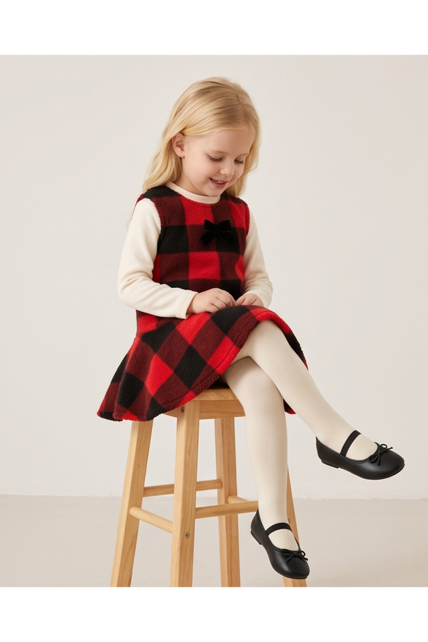 Girl's New Year's Plush Dress with Belt Is Cute and Comfortable