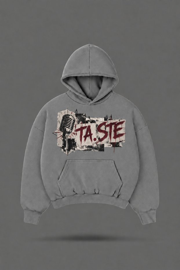 Oversize Taste Printed Hooded Smoke Gray Sweatshirt