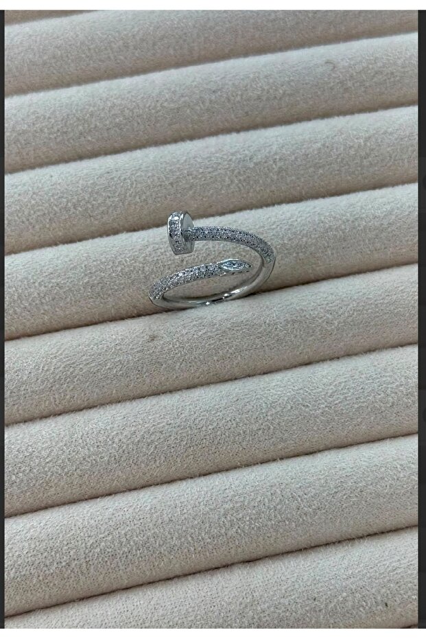 Women's Silver Color Zircon Stone Nail Model Adjustable Ring