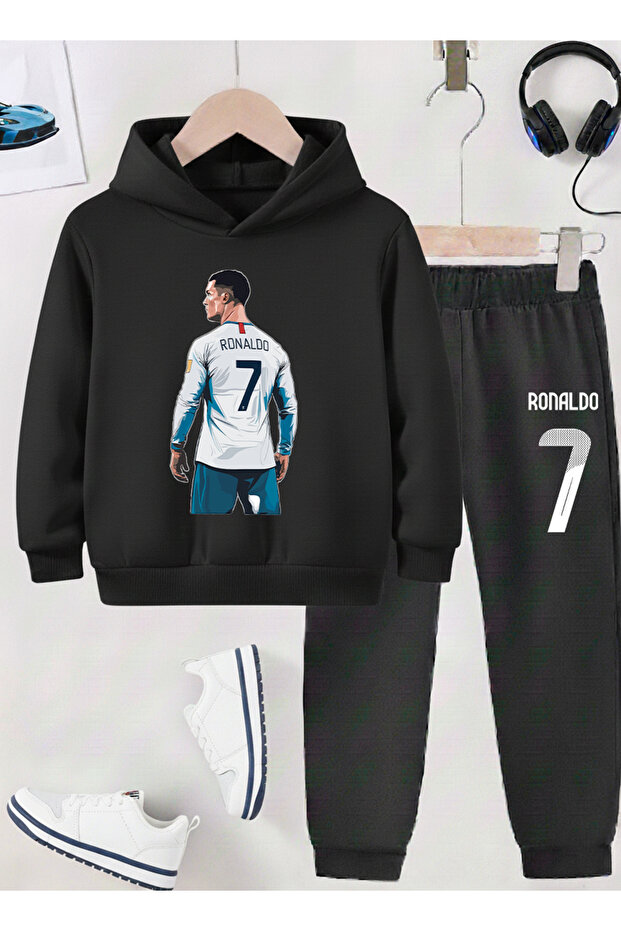 Ronaldo Printed Boys' Tracksuit, 3-Yarn Shardooned Fabric