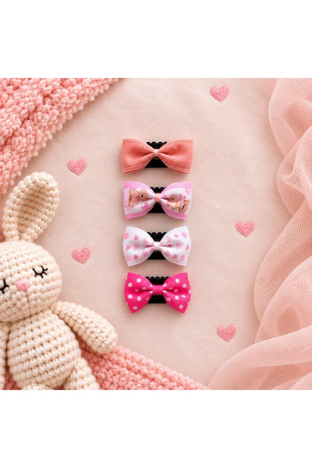 Set of 4 Hairless Baby Hair Clips Mini Bow Hair Clips