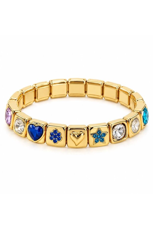 Heart and Star Figured Colorful Zircon Stone Gold Elastic Bracelet