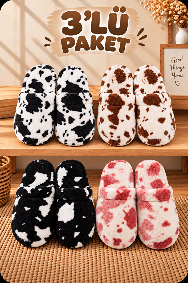 Advantageous 3-Piece Package Winter Plush House Slippers Dowry Slippers Winter Slippers No Sound Lightweight Sole