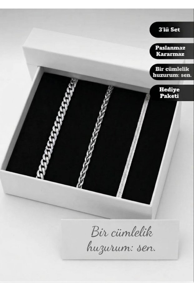 Unisex Steel Bracelet Set of 3 - Premium Chain Bracelet Combination Stainless Steel Gift for Lovers and Friends