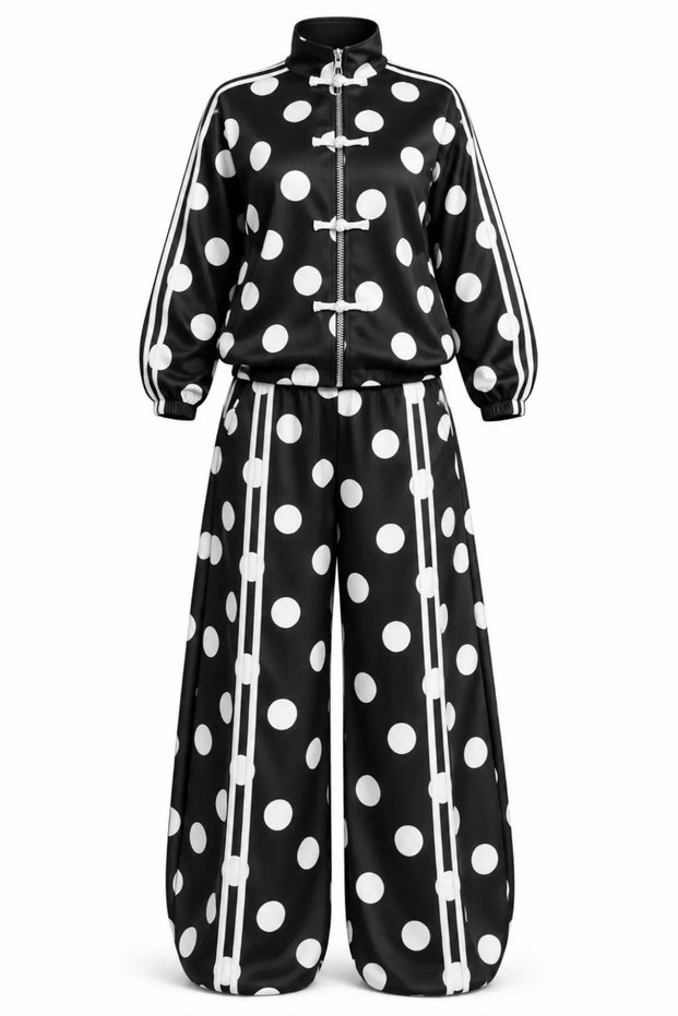 Polka Dot Chinese Button Viral Oversize Tracksuit Set