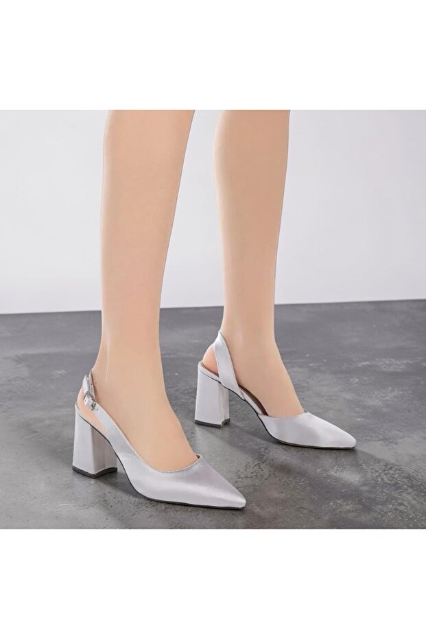 Via Silver Satin Women's Heeled Shoes